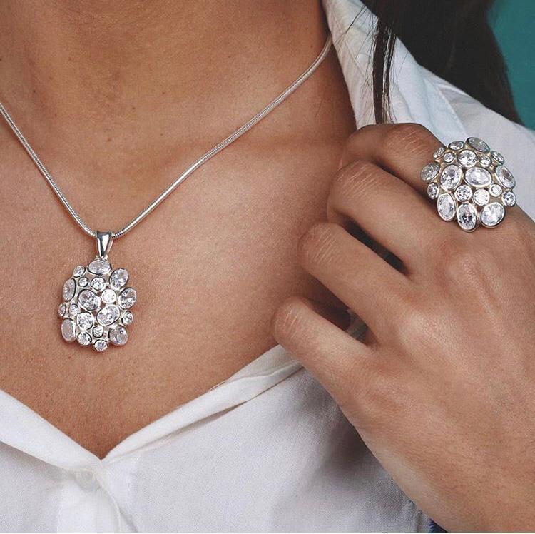 Conjunto dije y anillo Plata 925 y cubics